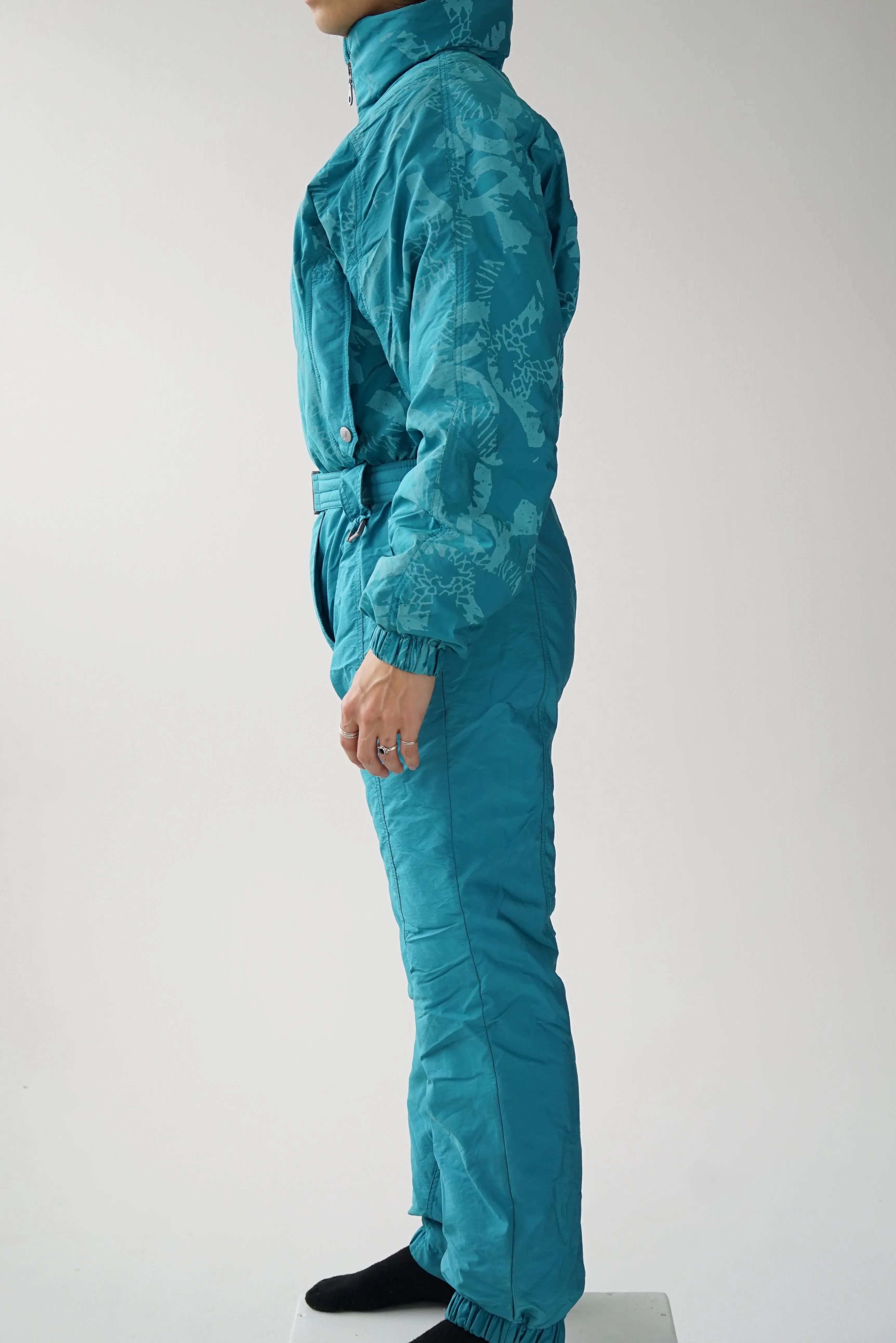 One piece vintage K-Way ski suit, snow suit turquoise taille 42 (M)