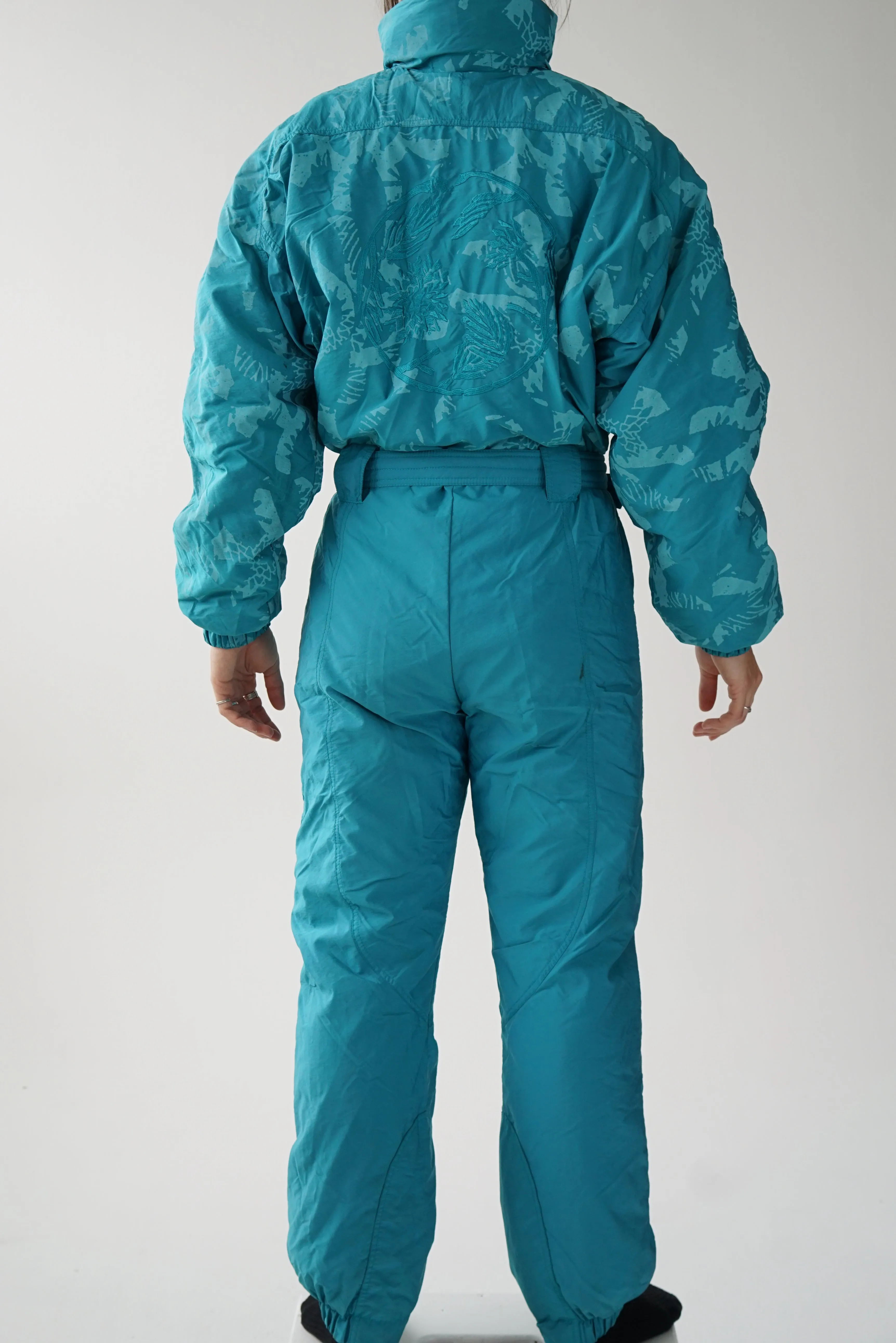 One piece vintage K-Way ski suit, snow suit turquoise taille 42 (M)