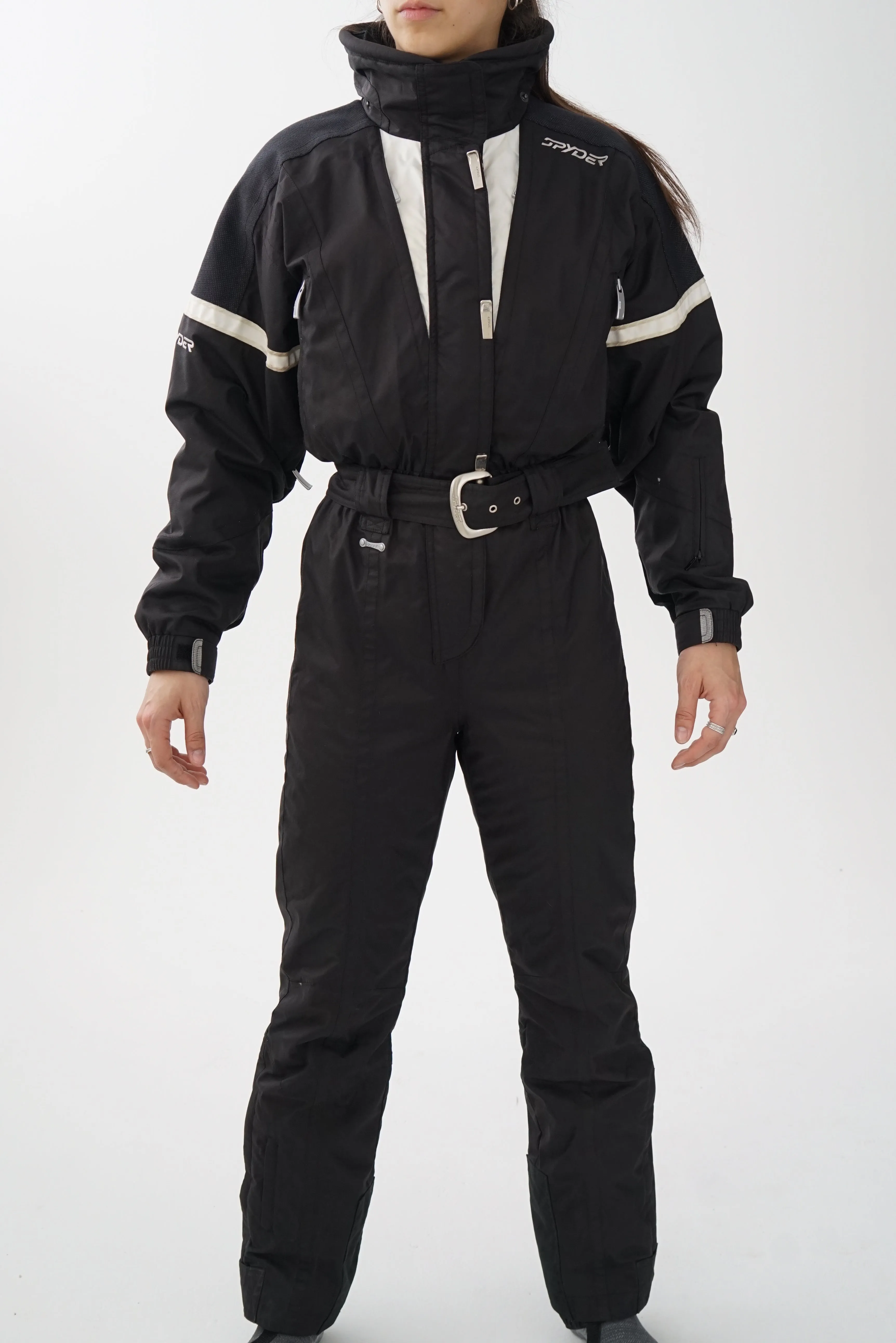 One piece vintage Spyder ski suit, snow suit noir très technique pour femme taille 6