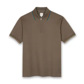 Paul Smith - 'Signature Stripe' Trim Zip Polo Shirt in Taupe