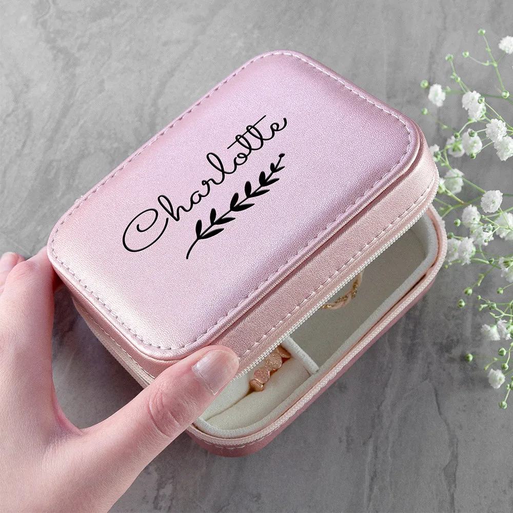 Personalised Wreath Pink Travel Jewellery Case