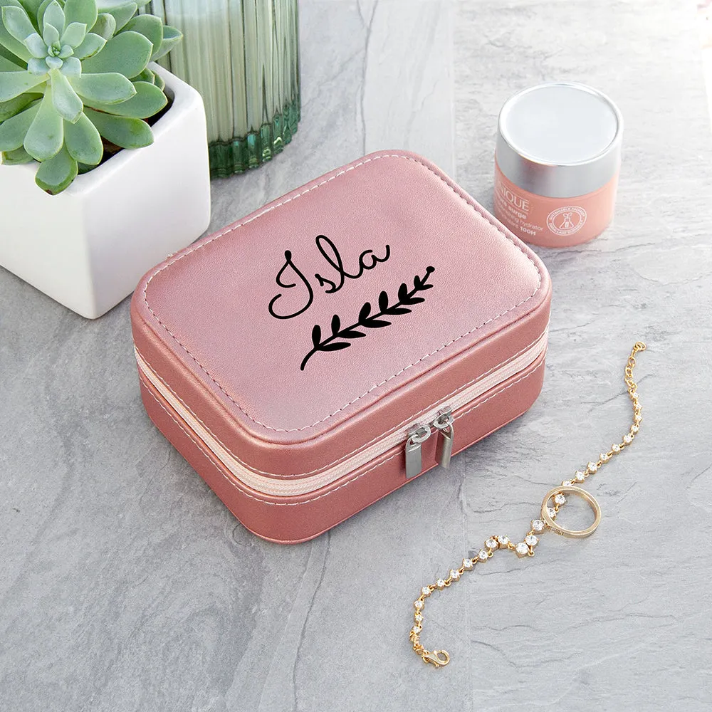 Personalised Wreath Pink Travel Jewellery Case