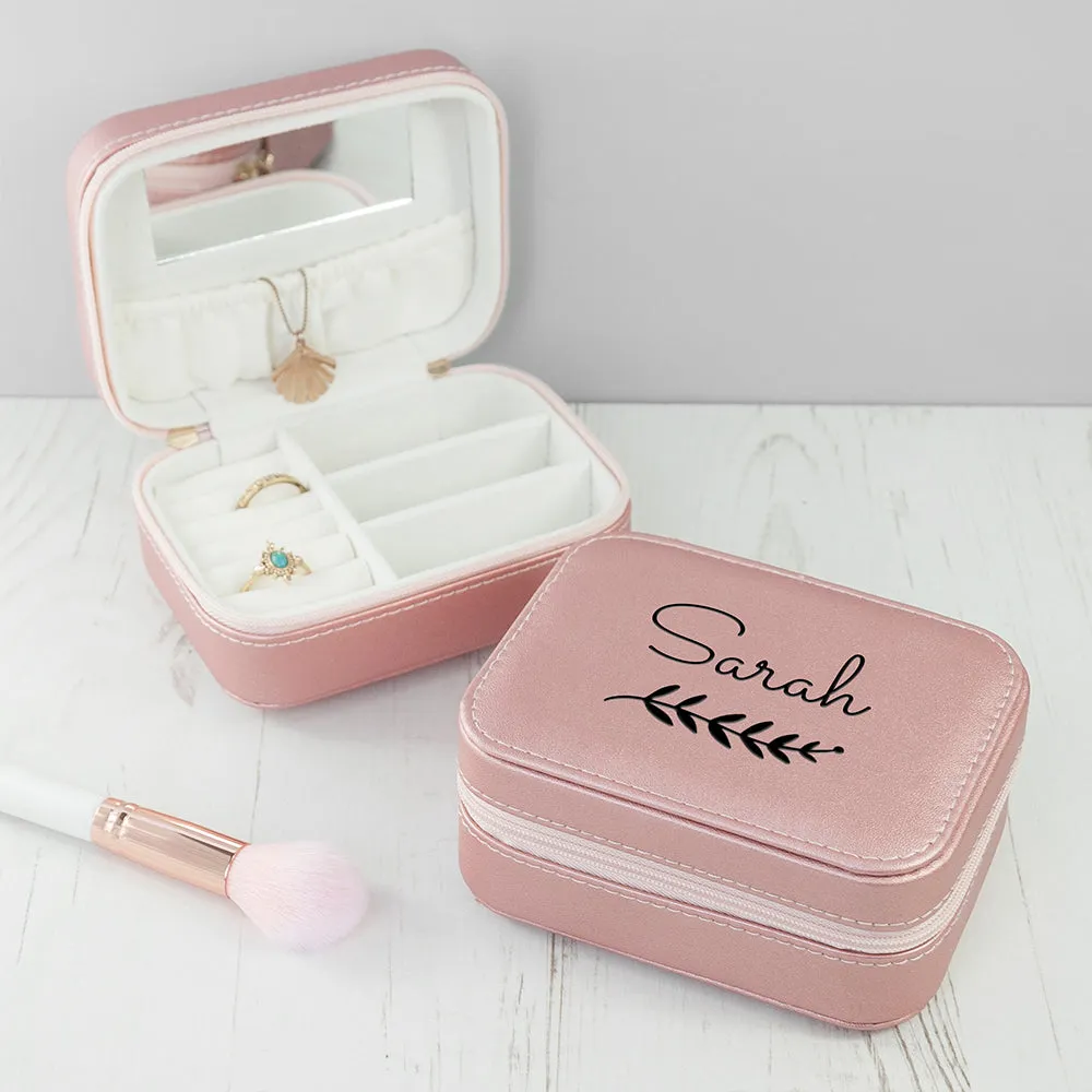 Personalised Wreath Pink Travel Jewellery Case