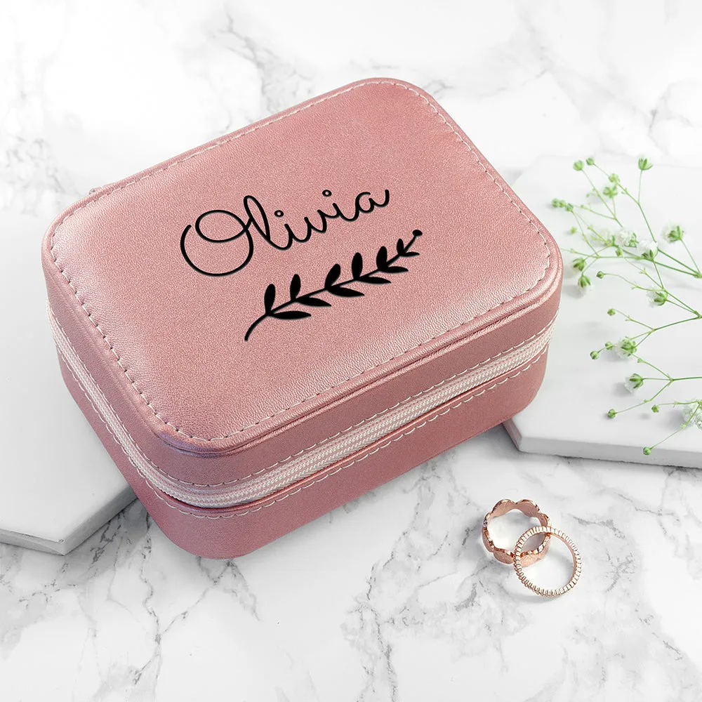 Personalised Wreath Pink Travel Jewellery Case