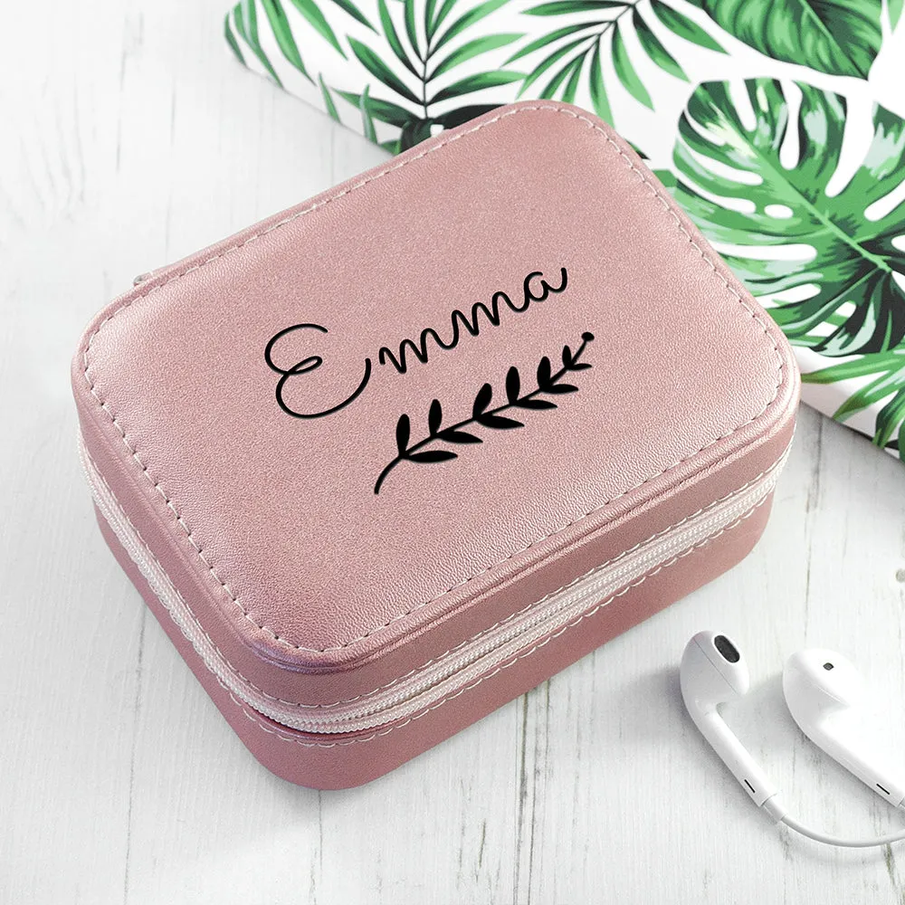 Personalised Wreath Pink Travel Jewellery Case