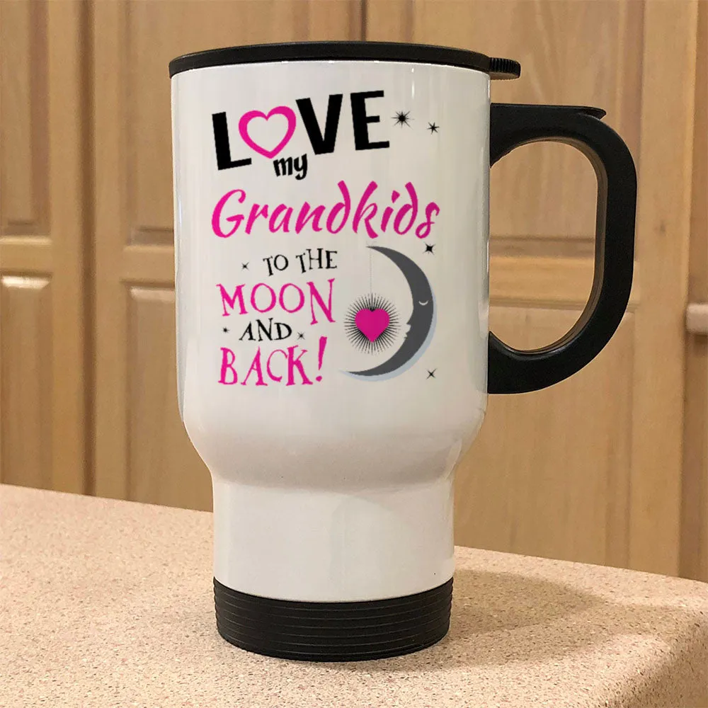 Personalized Metal Coffee and Tea Travel Mug Love My Grandkids To the Moon and Back