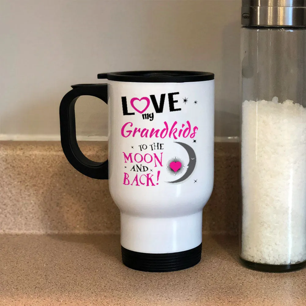 Personalized Metal Coffee and Tea Travel Mug Love My Grandkids To the Moon and Back