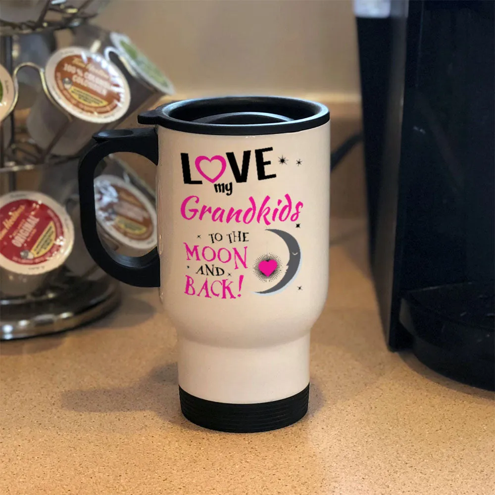 Personalized Metal Coffee and Tea Travel Mug Love My Grandkids To the Moon and Back