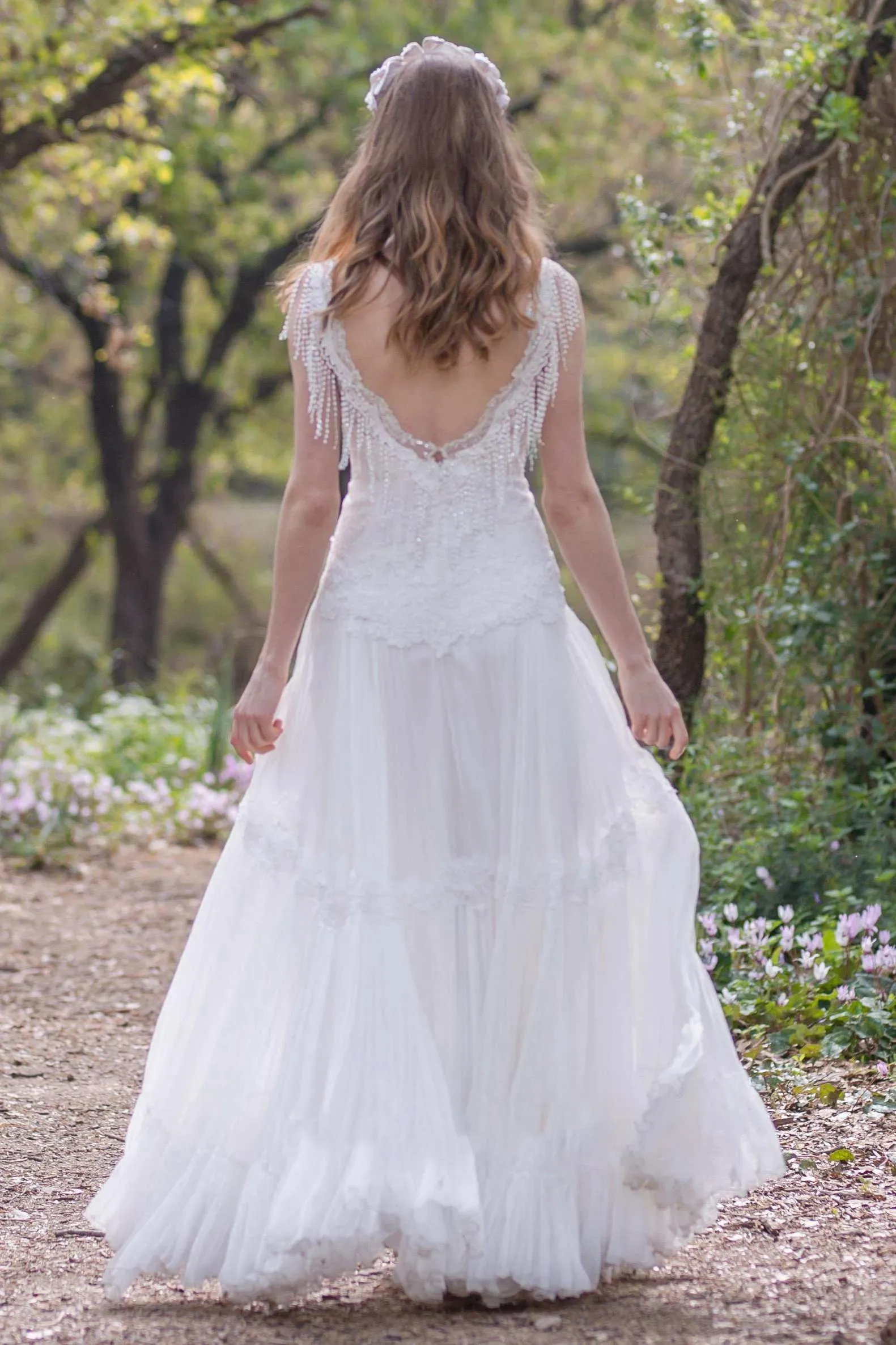 Plunged A-Line Pleated Wedding Dress With Appliques And Beading