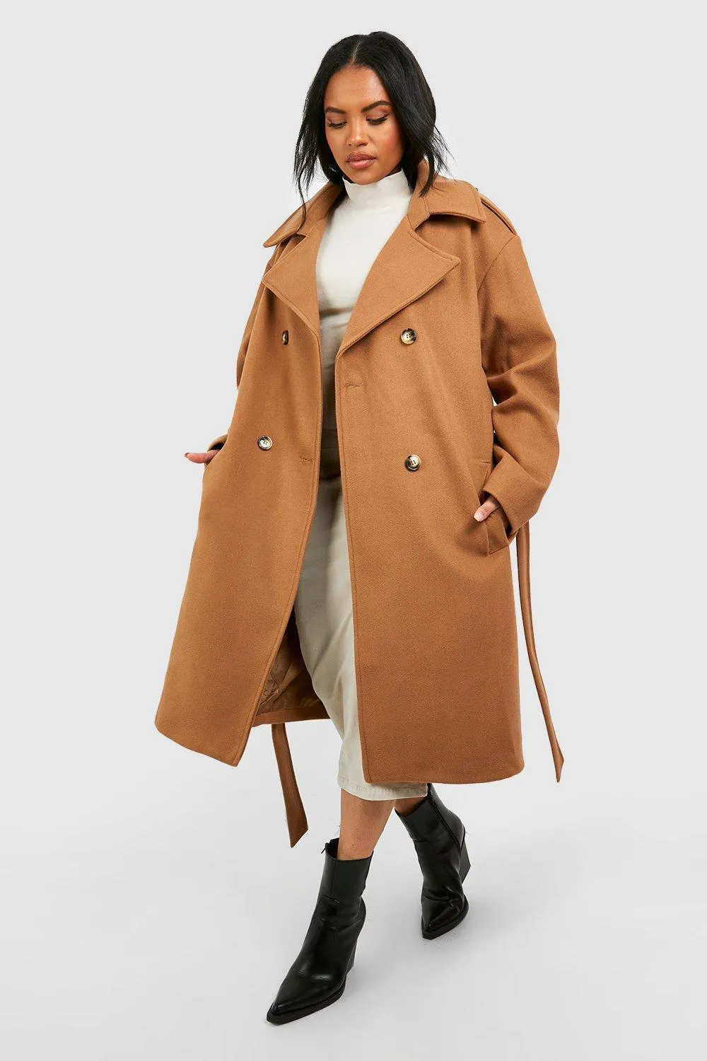 Plus Wool Look Belted Coat