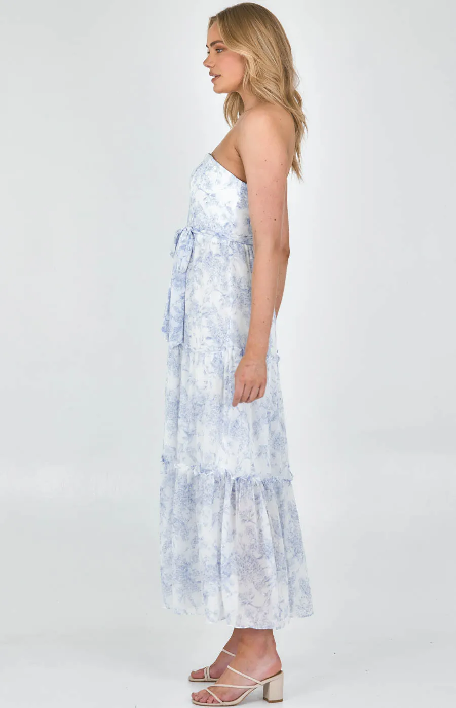 Printed Strapless Maxi Dress with Tiered Hem (SDR968B) 