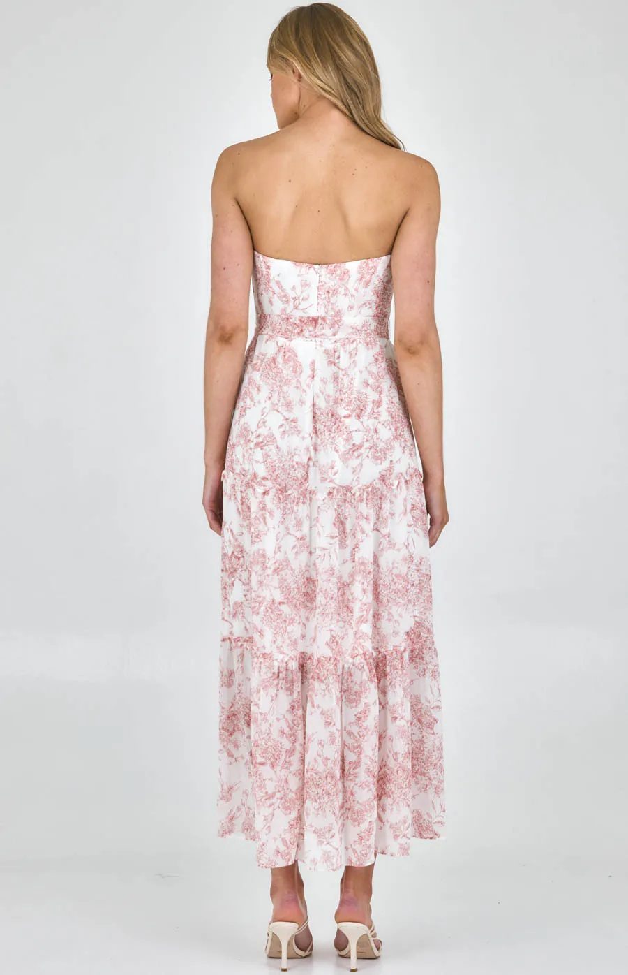 Printed Strapless Maxi Dress with Tiered Hem (SDR968B) 