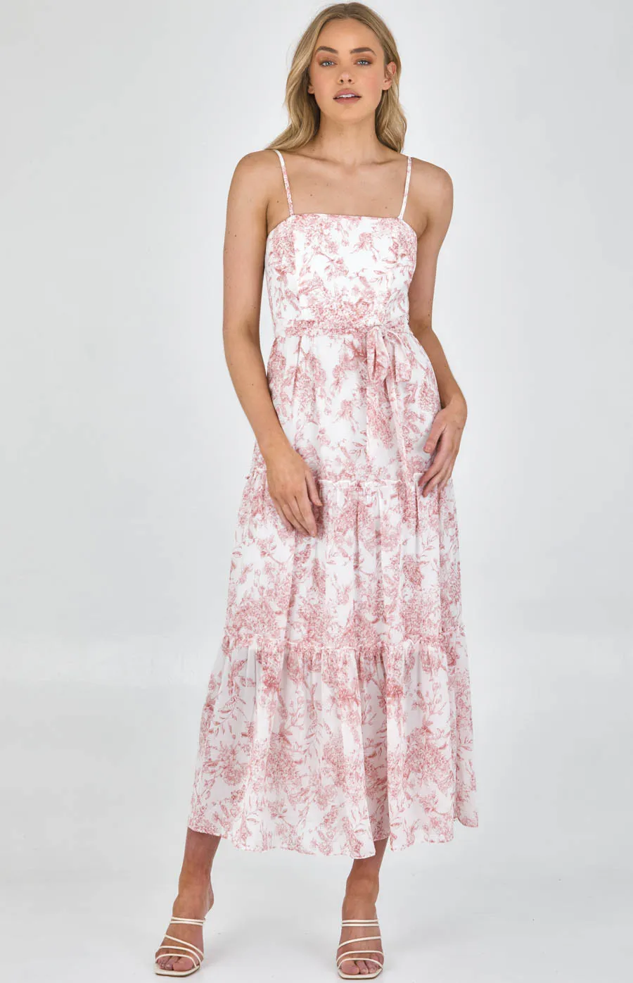 Printed Strapless Maxi Dress with Tiered Hem (SDR968B) 