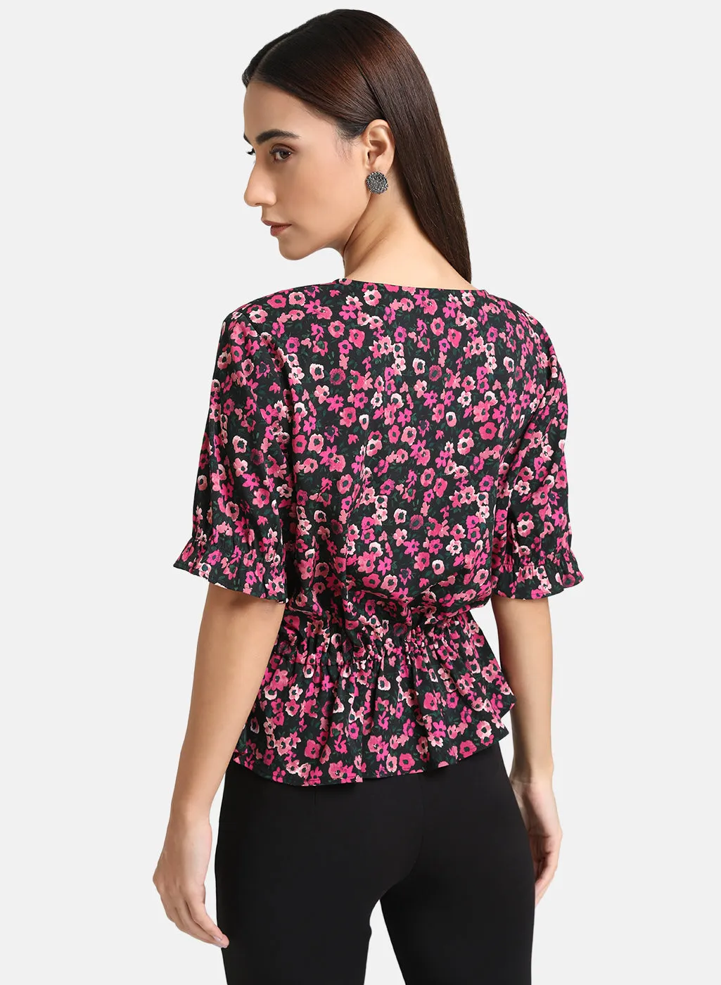 Printed Top With Drawstring At Waist