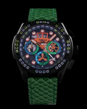 RAWR III TW024F-D12 (Black) with Green Blue Black Swarovski (Green Leather Strap)