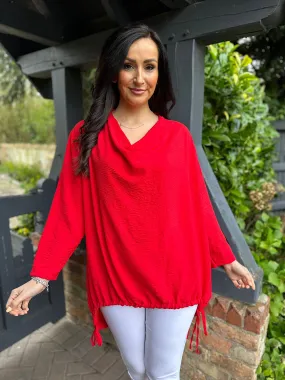 Red Drape Neck Drawstring Top Gwen