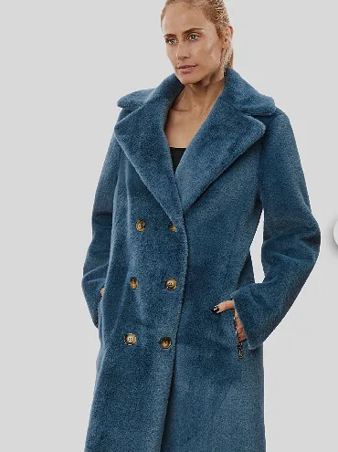 Reversible Blue Faux-Leather Fur Coat