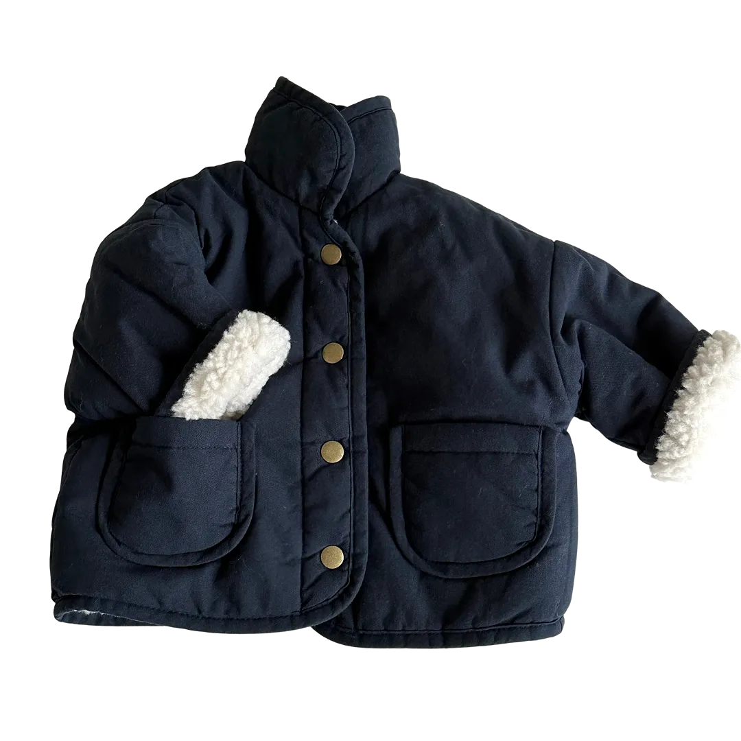 Reversible Teddy Coat - Navy