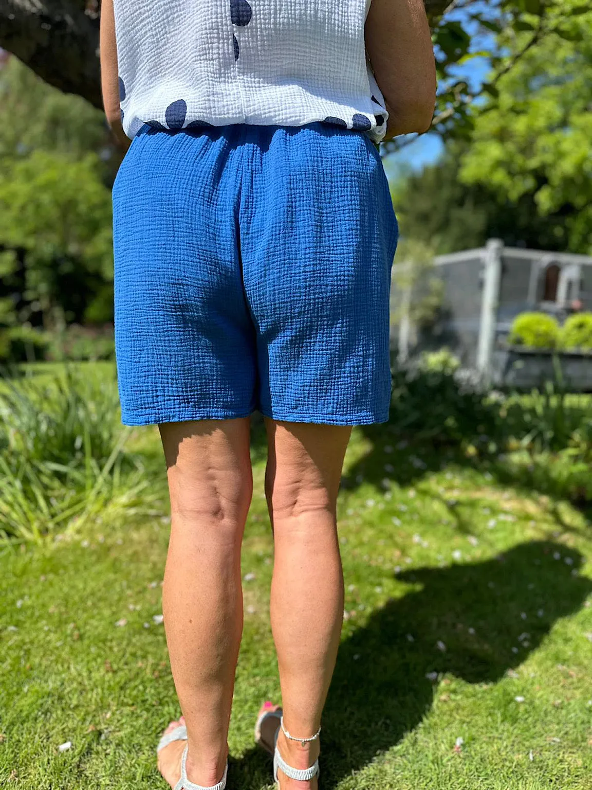 Royal Blue Bubble Cotton Drawstring Shorts