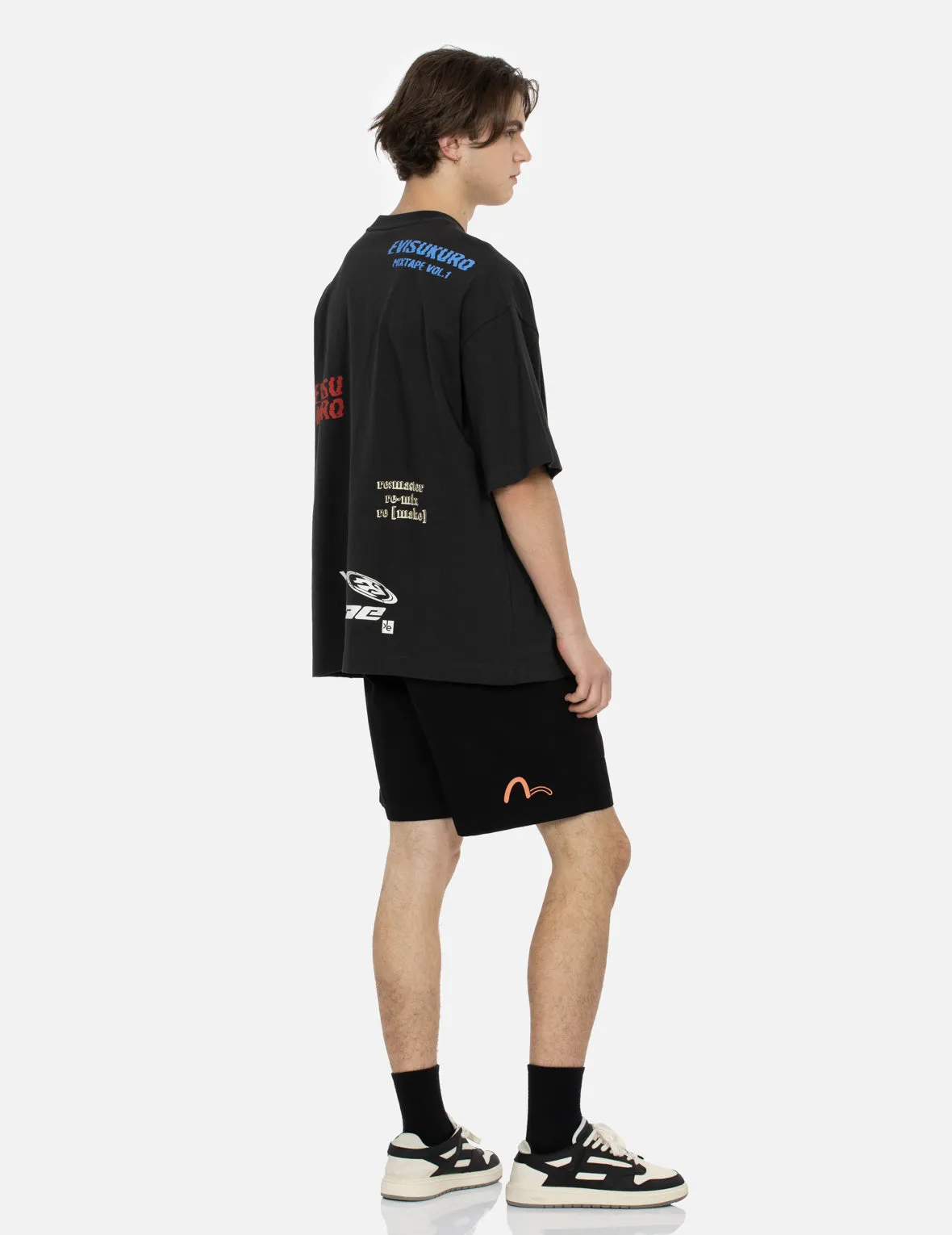 Seagull and Logo Print Relax Fit Panel Shorts