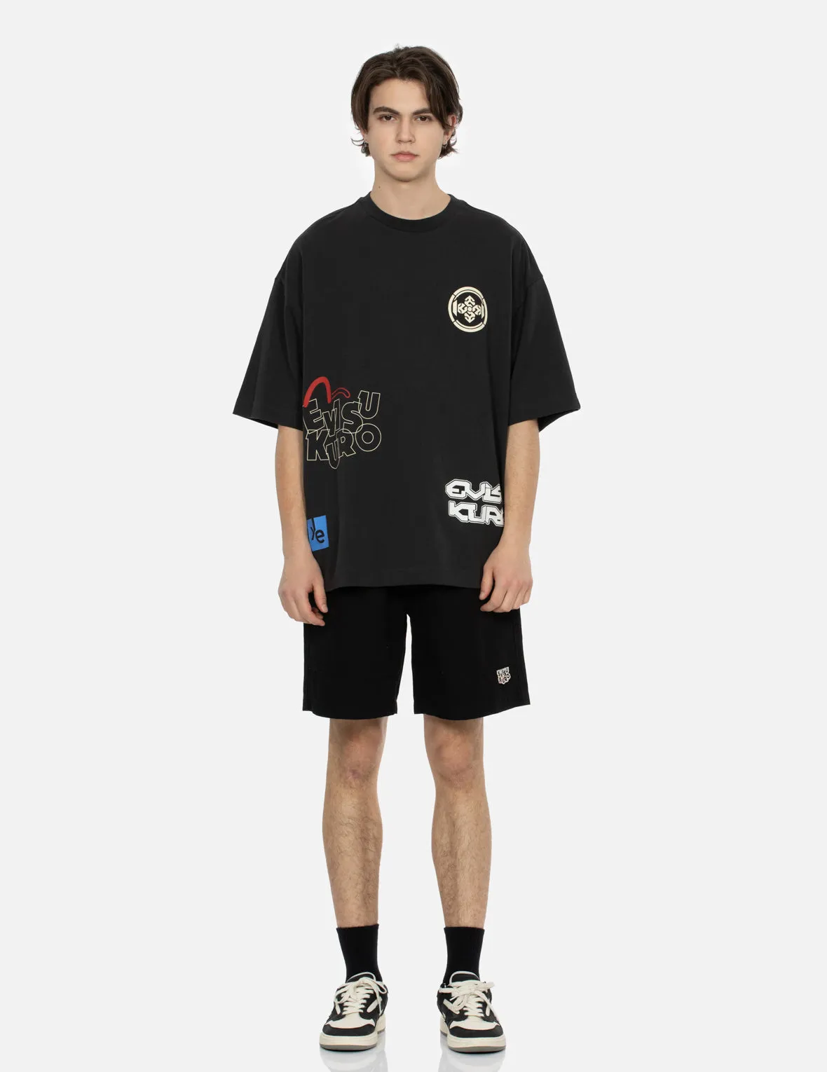 Seagull and Logo Print Relax Fit Panel Shorts