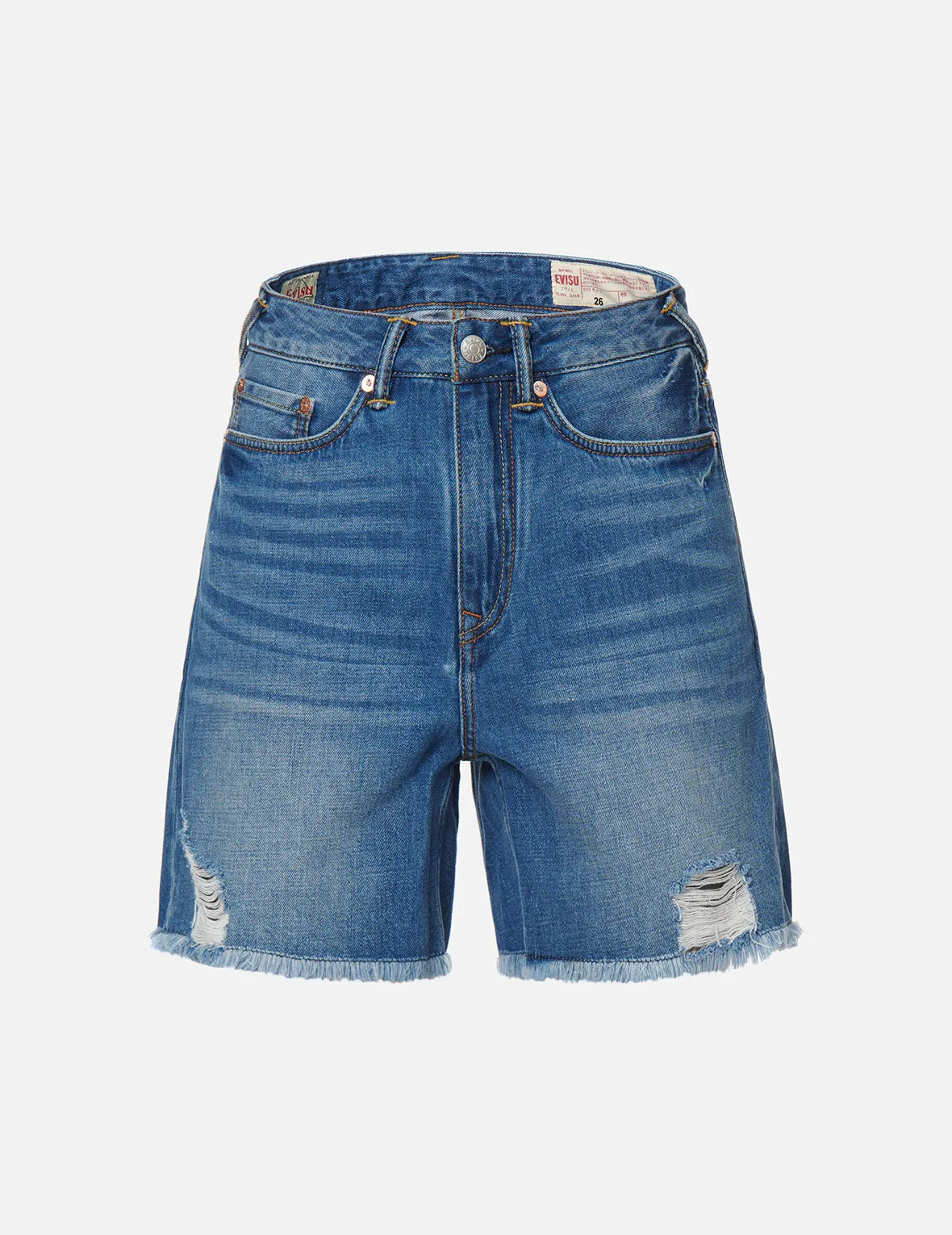 Seagull Embroidery Distressed Denim Shorts