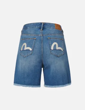 Seagull Embroidery Distressed Denim Shorts