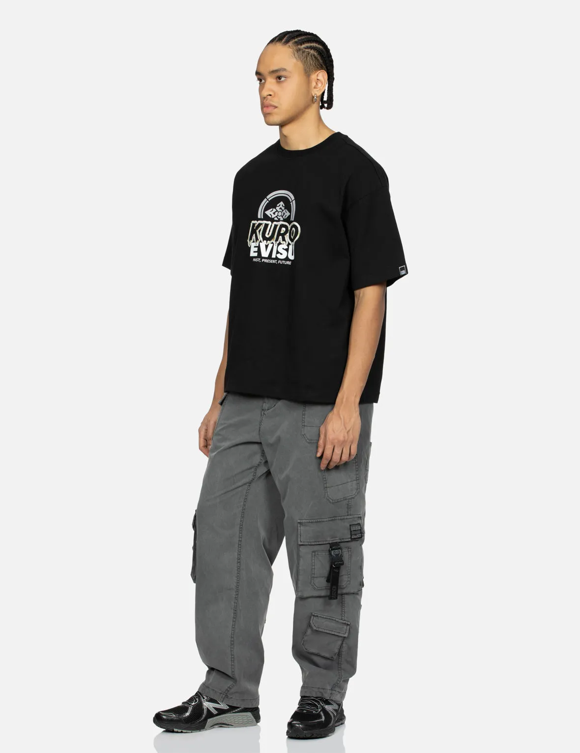 Seagull Print and Multiple Woven Labels Wide-leg Cargo Pants