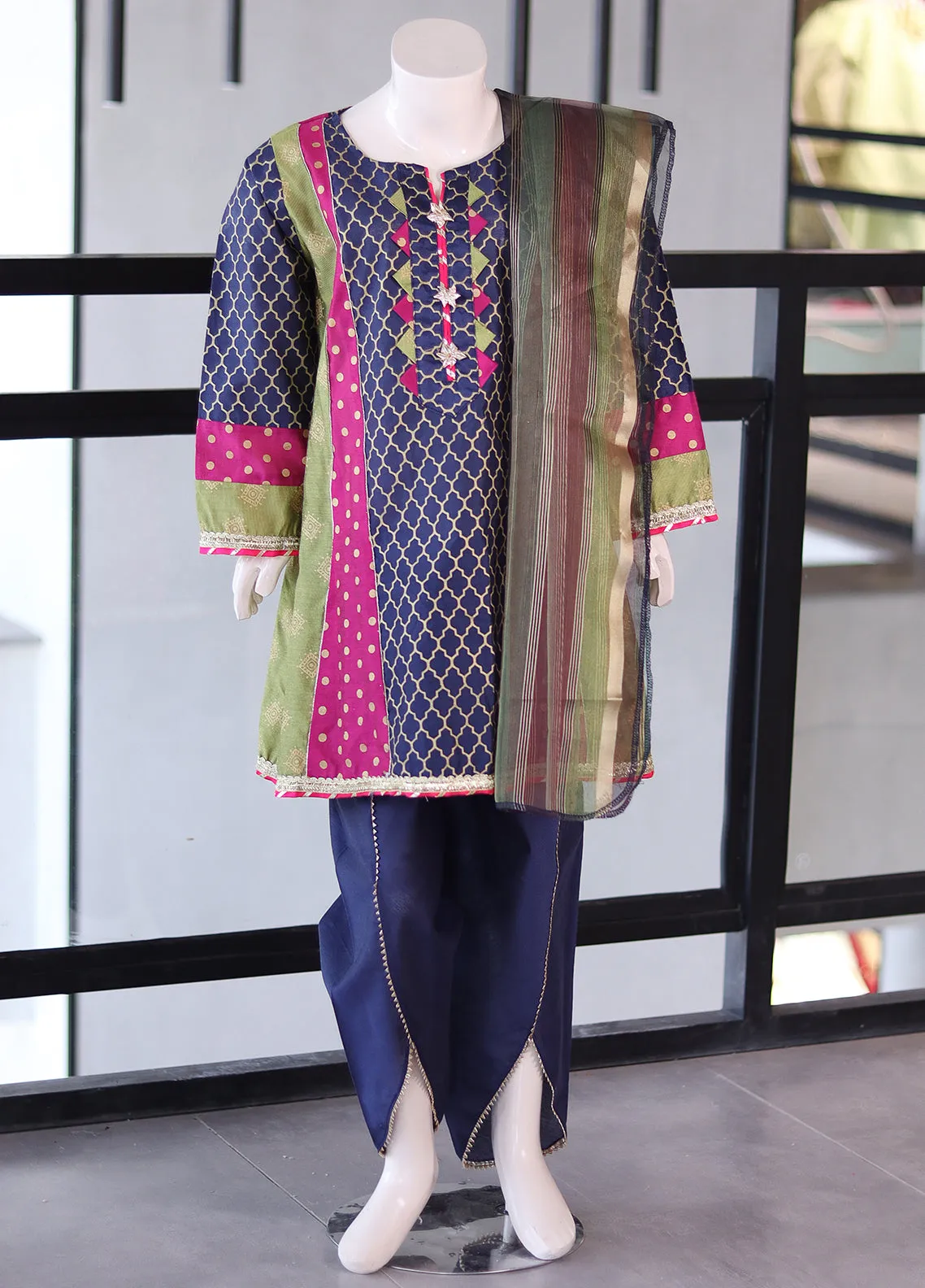 She Club Girls Fancy Khadi Cotton 3 Piece Stitched Suit SC24KF D-02