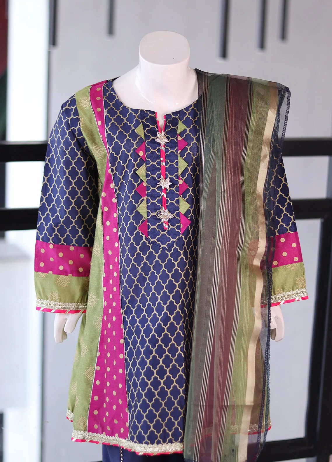 She Club Girls Fancy Khadi Cotton 3 Piece Stitched Suit SC24KF D-02