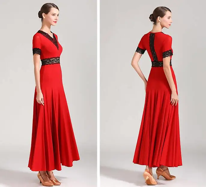 Short Sleeve Ballroom Dancewear Dress| Red/Green/Black | 9056