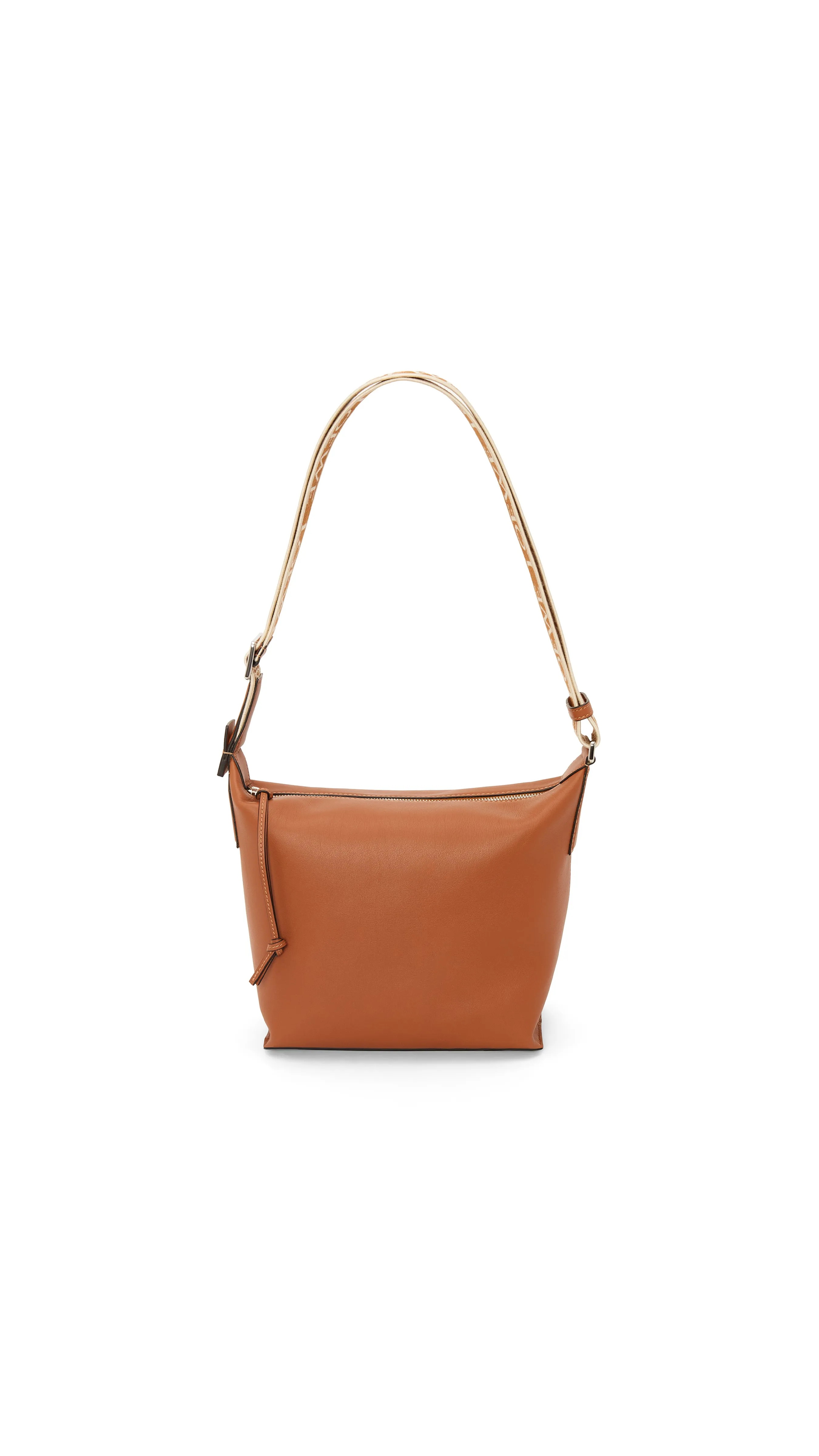 Small Cubi Crossbody Bag in Supple Smooth Calfskin and Jacquard - Tan