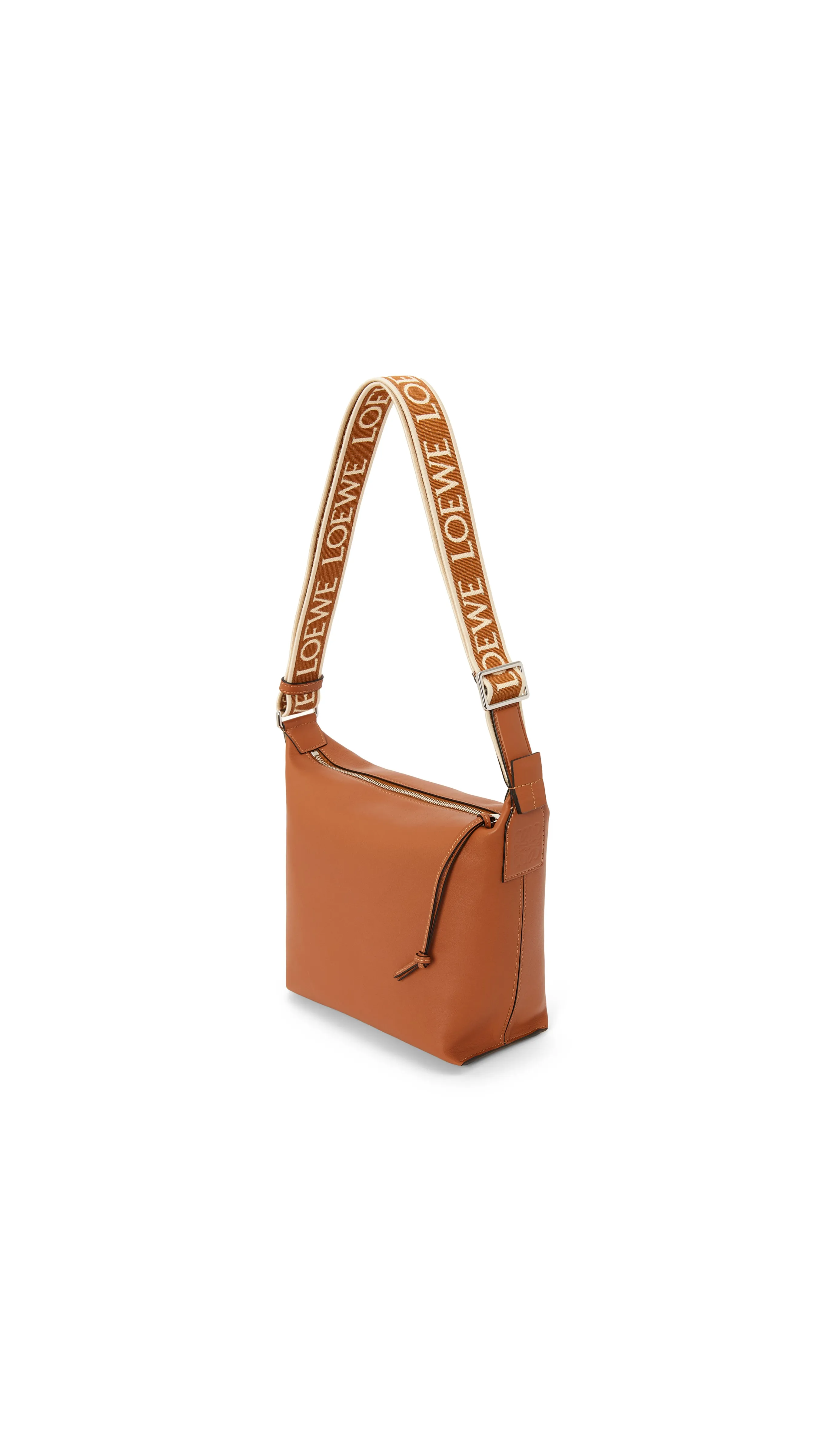 Small Cubi Crossbody Bag in Supple Smooth Calfskin and Jacquard - Tan