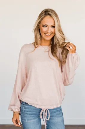 Social Butterfly Drawstring Pullover Top- Dusty Pink