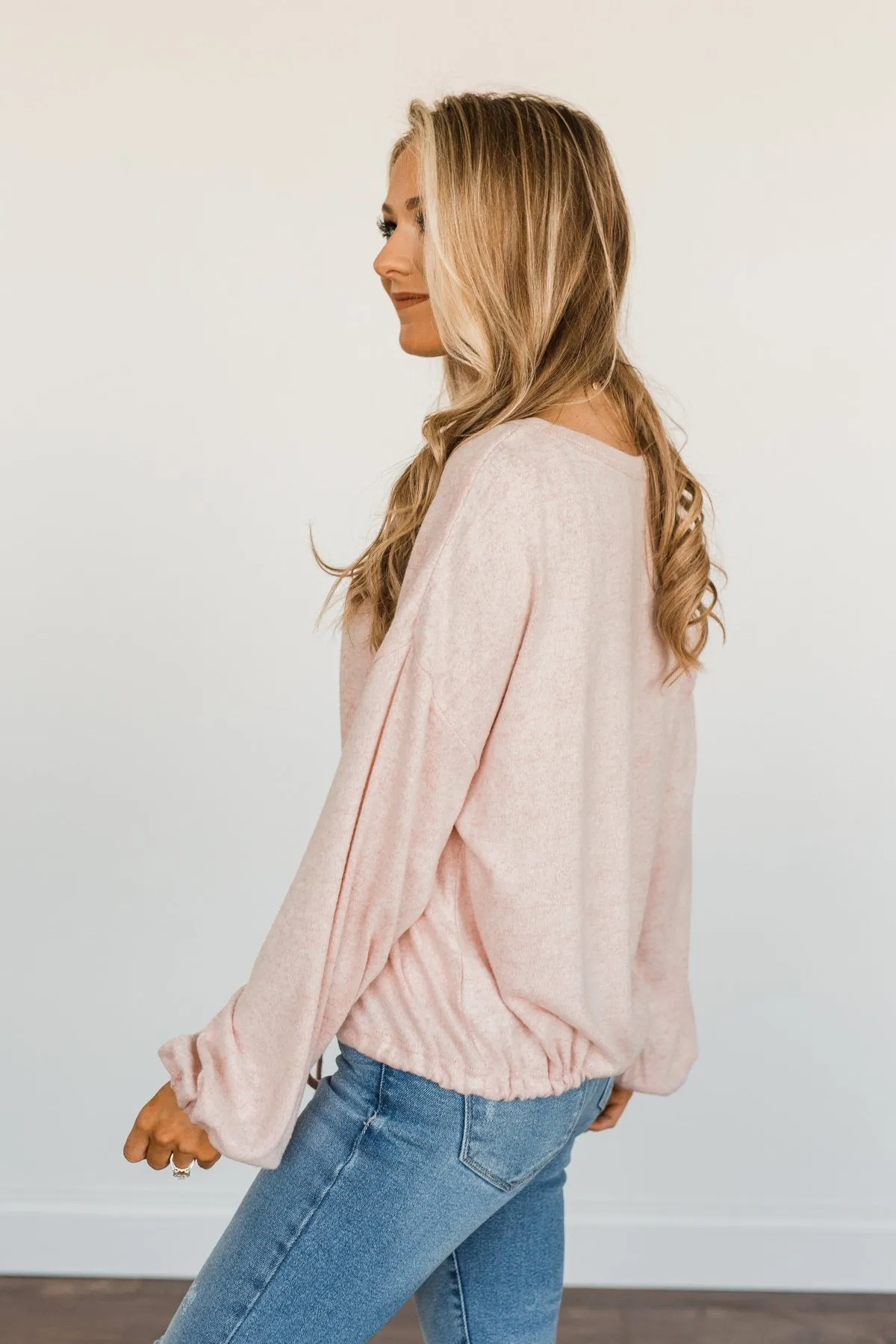 Social Butterfly Drawstring Pullover Top- Dusty Pink