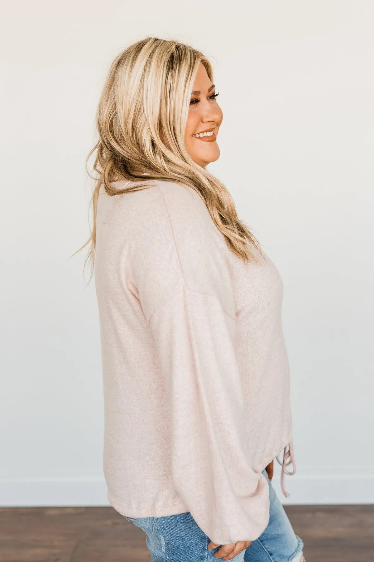 Social Butterfly Drawstring Pullover Top- Dusty Pink