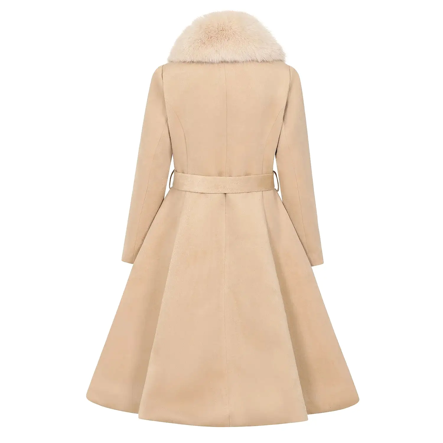 Soft Beige Caramel Vintage Winter Swing Coat With Detachable Collar