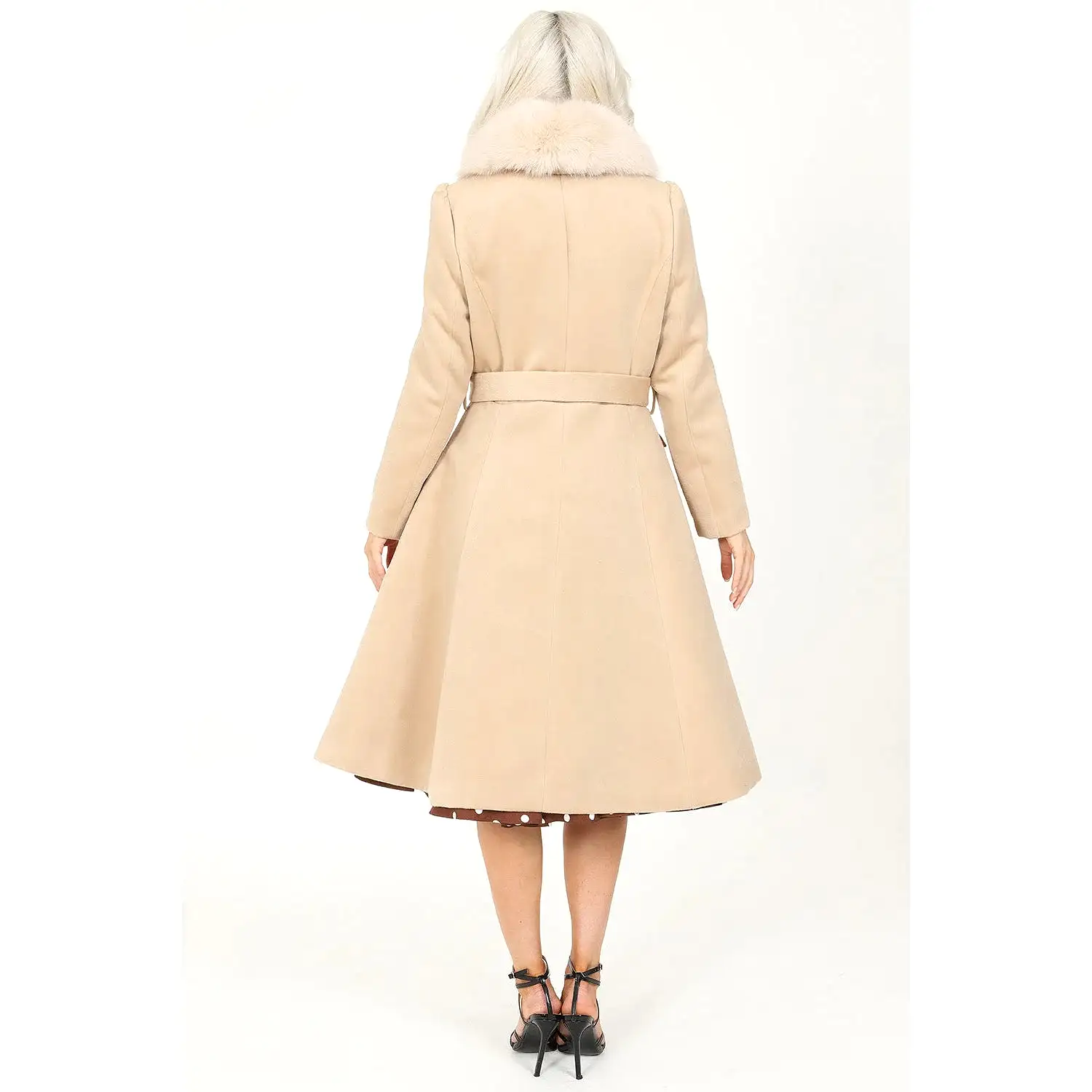 Soft Beige Caramel Vintage Winter Swing Coat With Detachable Collar