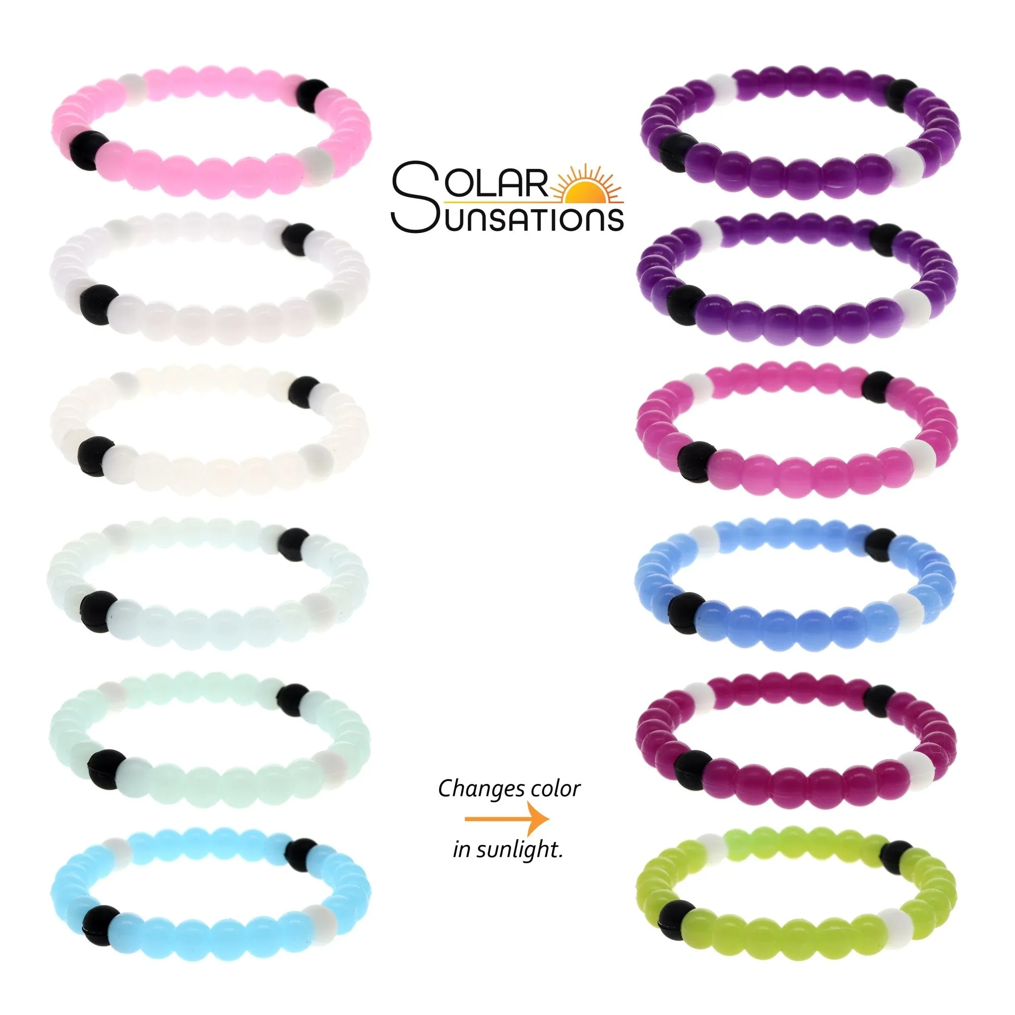 Solar Reactive Color Changing Beaded Bubble Bracelets - 6 Pack