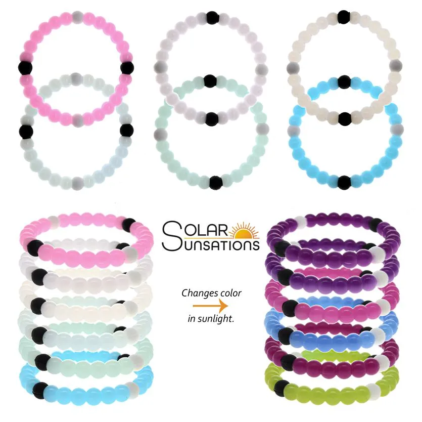 Solar Reactive Color Changing Beaded Bubble Bracelets - 6 Pack