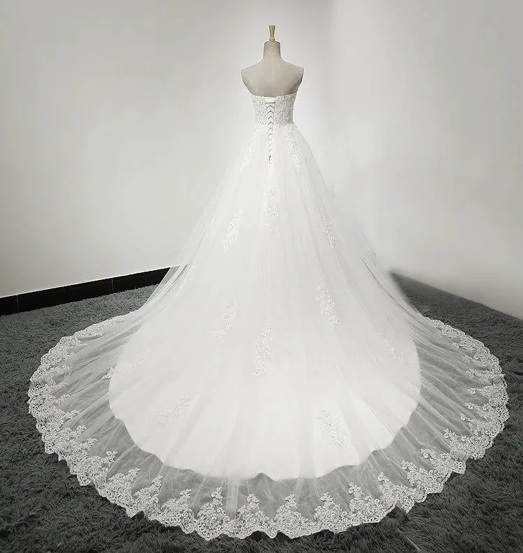 Strapless Tulle Wedding Dress With Lace Bodice Court Train