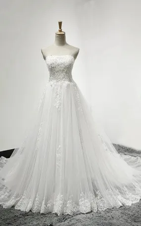 Strapless Tulle Wedding Dress With Lace Bodice Court Train