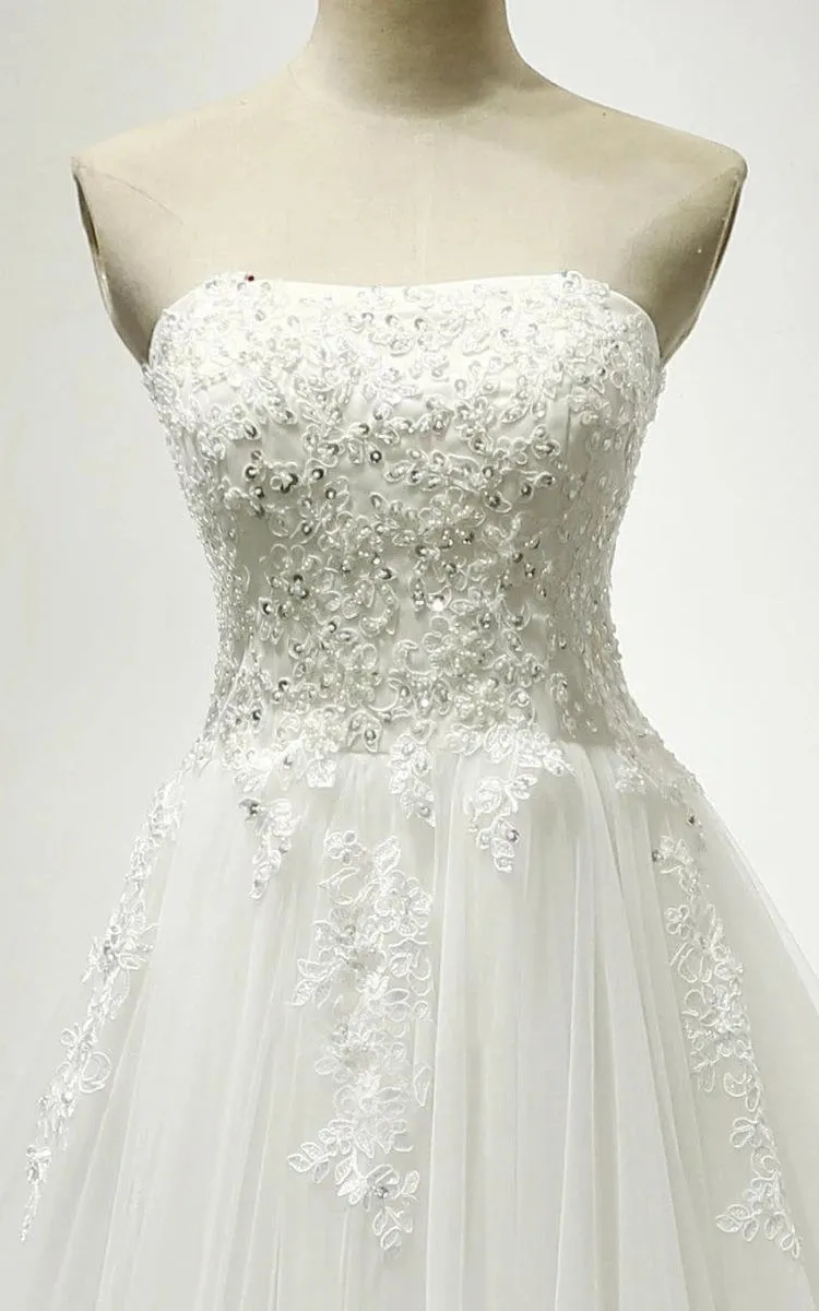 Strapless Tulle Wedding Dress With Lace Bodice Court Train