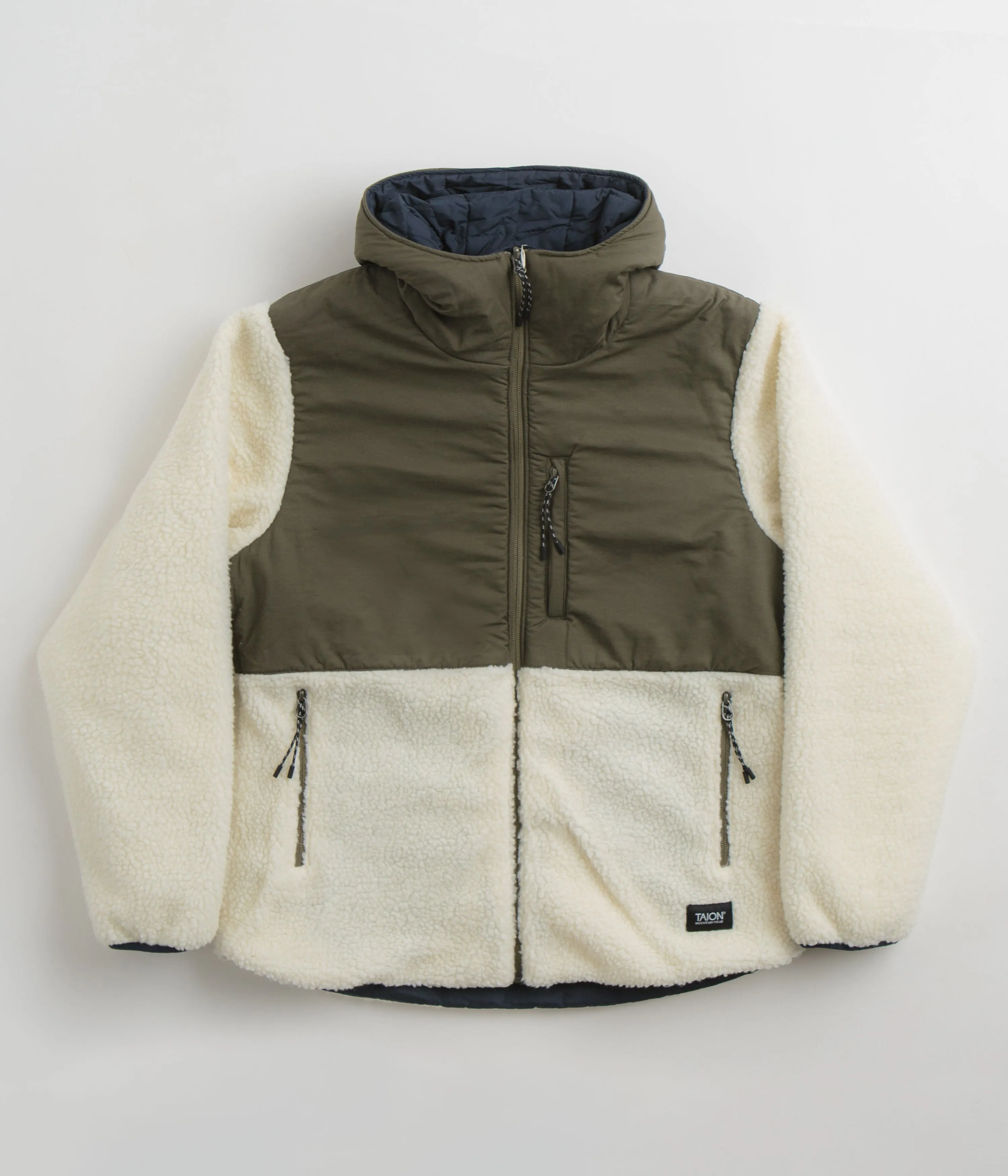 Taion Reversible Down Hooded Jacket - Dark Navy / Olive / Ivory