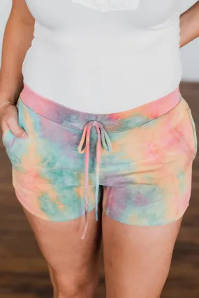 Tie Dye Drawstring Shorts- Mustard, Coral, Seafoam