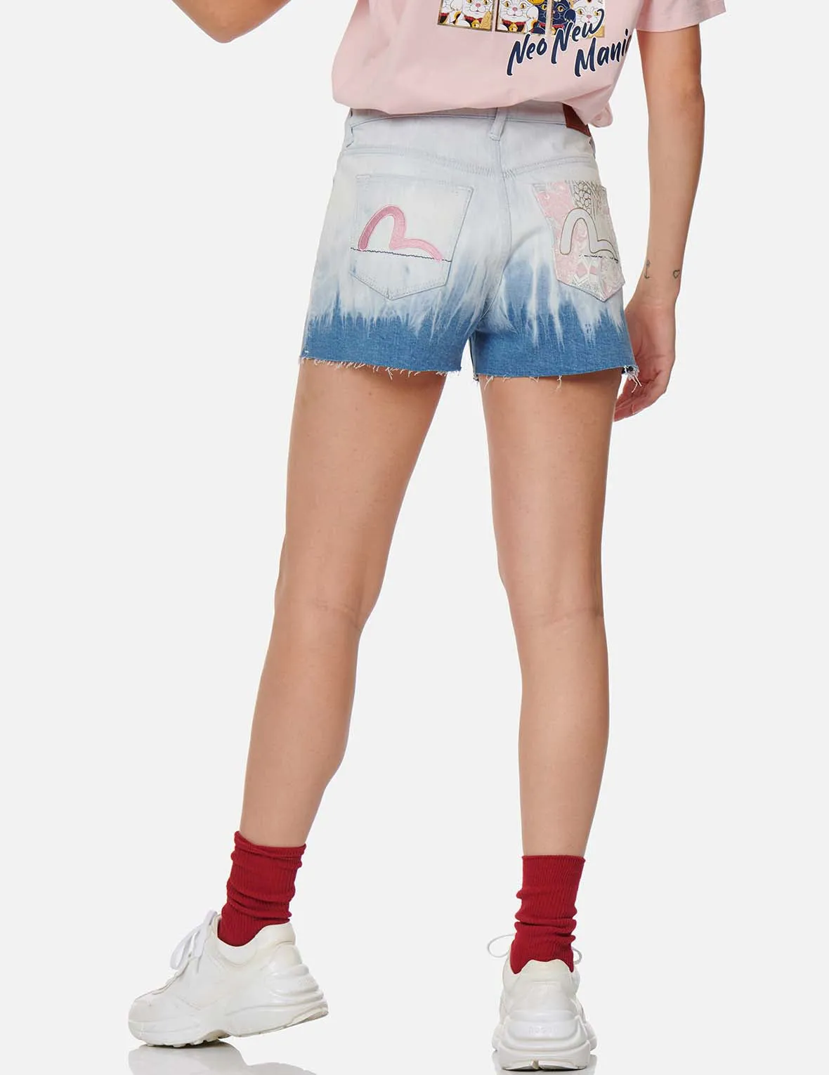 Tie-dyed and Bleached Denim Shorts