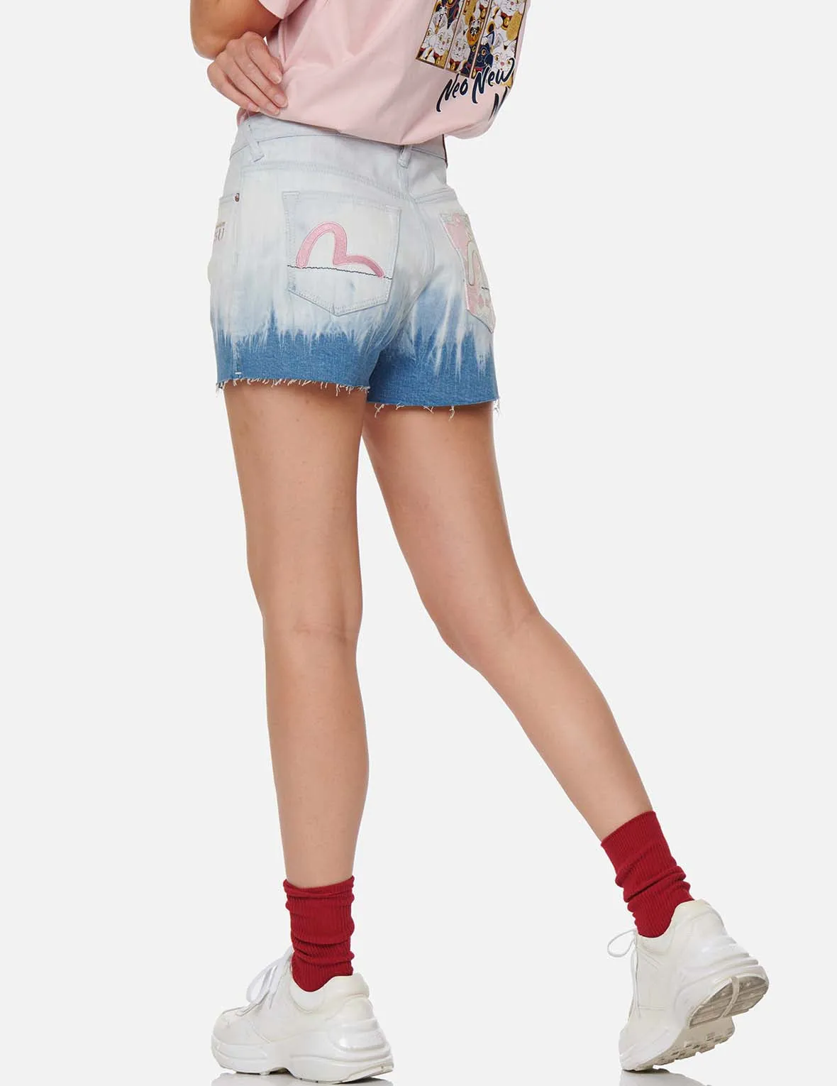 Tie-dyed and Bleached Denim Shorts