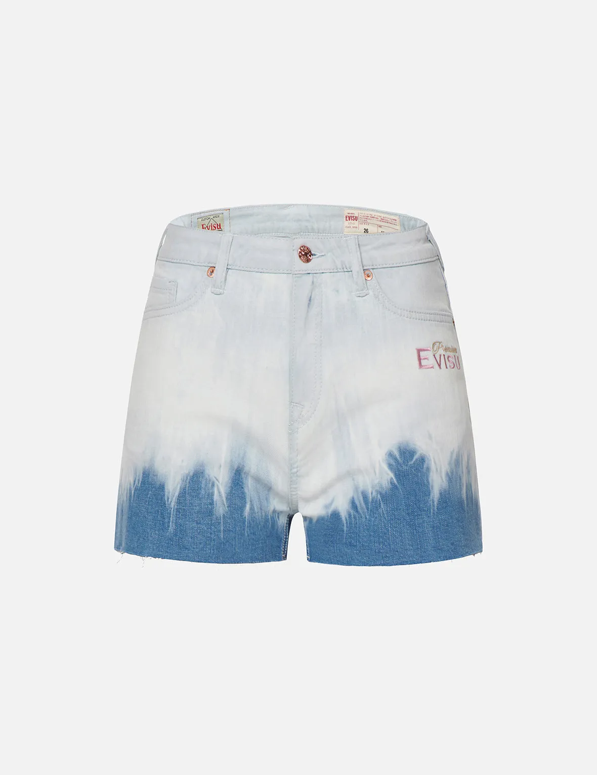 Tie-dyed and Bleached Denim Shorts