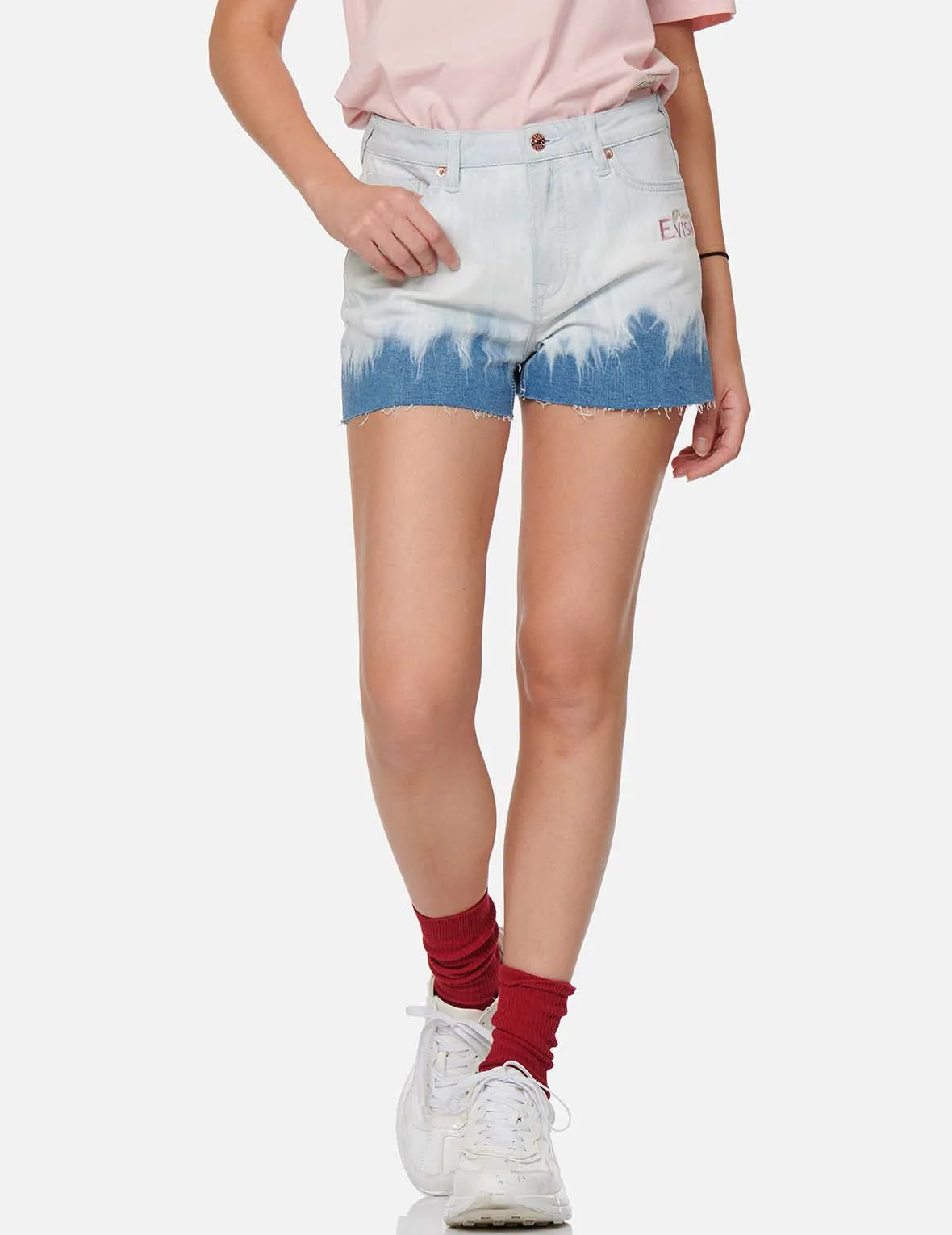 Tie-dyed and Bleached Denim Shorts