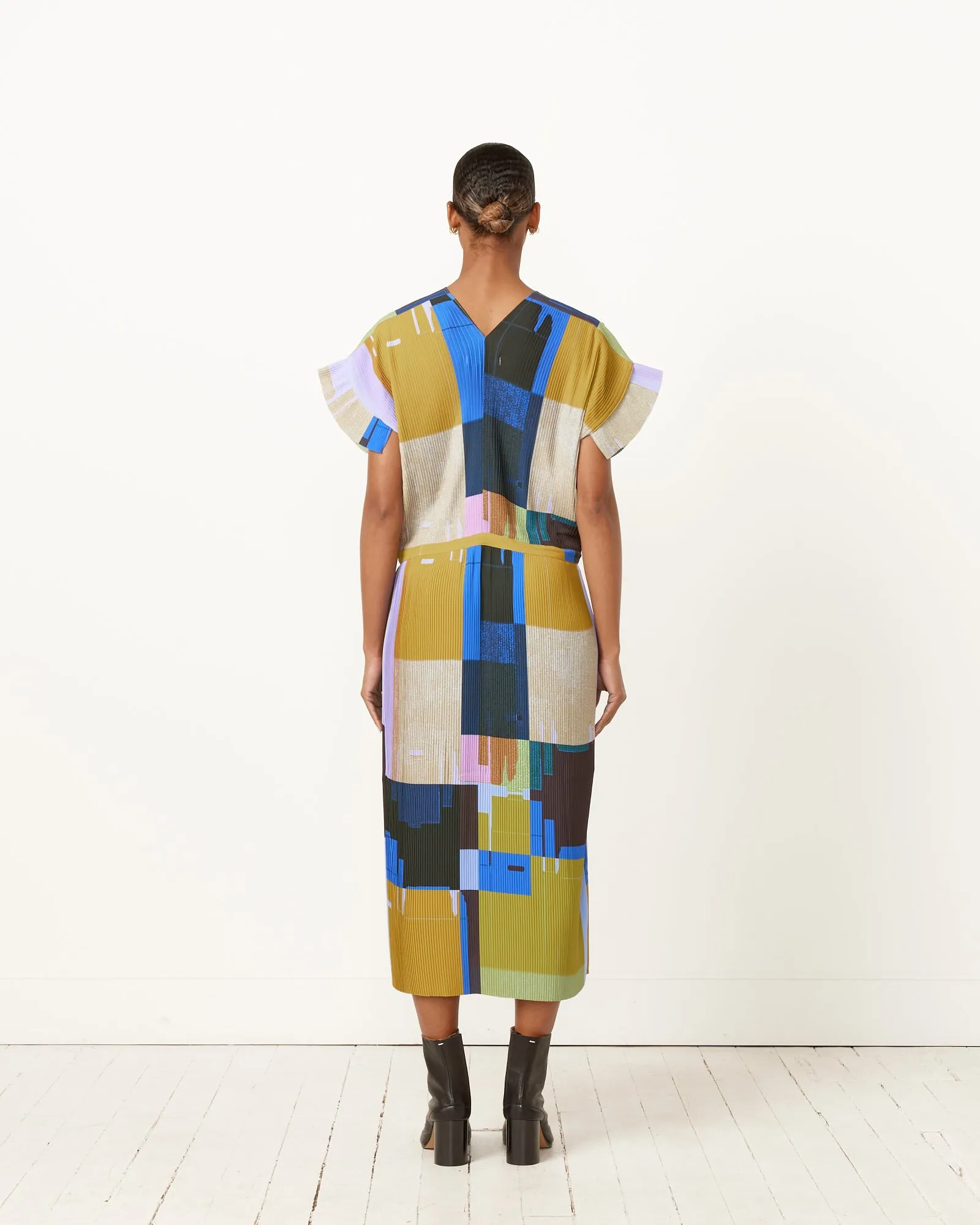 Transit Plisse Dress in Boxes Overlap